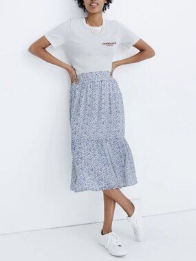 Madewell Tiered Peasant Midi Skirt Climbing Floral Vine Floral Vintage Sz Medium